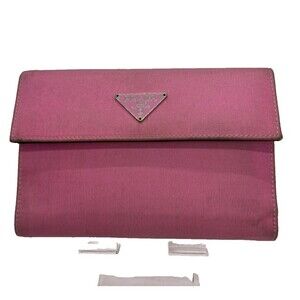 PRADA Pink Nylon Logo Plate Trifold Wallet Designer Authentic/31